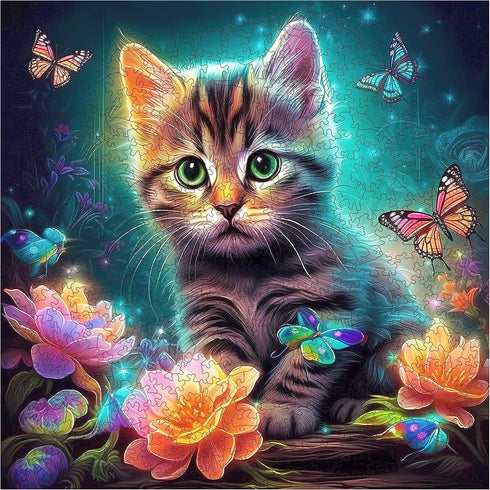 Wooden Puzzles - Kitten in Dream 200 Piece Wooden Jigsaw Puzzle, Unique Luxurious Gift for Adults and Kids