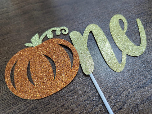 Glitter Pumpkin One Cake Topper - Little Pumpkin 1st Birthday Decorations for Fall