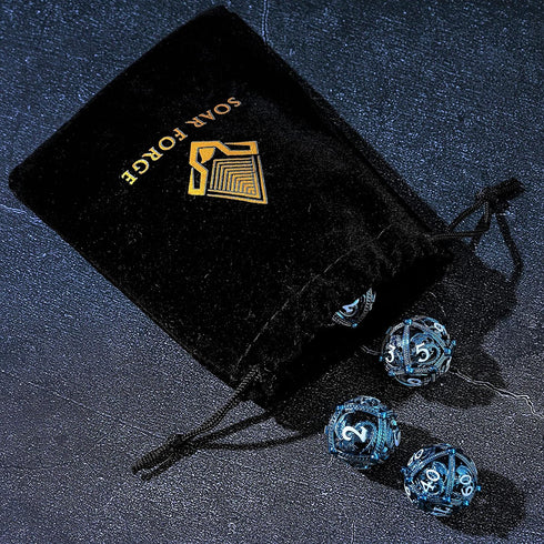 Unique Round Hollow Orb Metal DND Dice Set for Role Playing Games (RPG) - Stunning Blue Dragon Dice