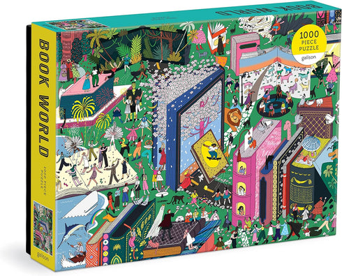 Galison Book World – 1000 Piece Puzzle Fun and Challenging Activity with Bright and Bold Artwork of Literary Characters and Books for Adults and Families