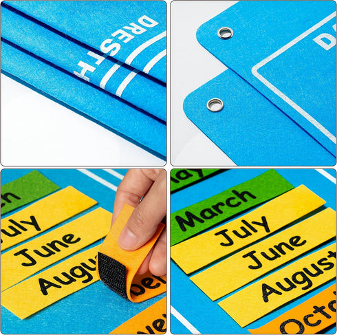 WATINC My First Daily Calendar Felt-Board for Kids, 3.5Ft 70Pcs Funky Frog Weather Season Chart for Preschool Learning