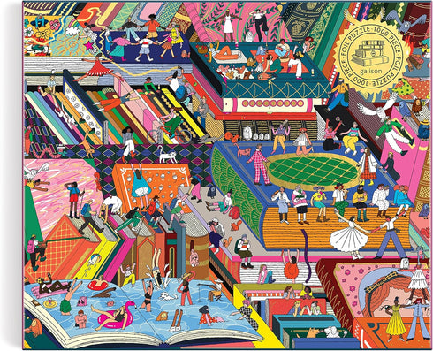 Galison Novel Neighborhood 1000 Piece Foil Puzzle, Bright Literature and Iconic Books Artwork for Adults