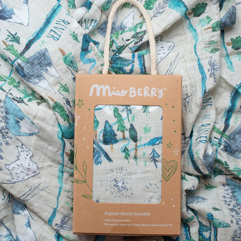 Miaoberry Mountain Baby Organic Muslin Swaddle Blankets for Baby Boy with Hat and Wooden Hello World Newborn Sign