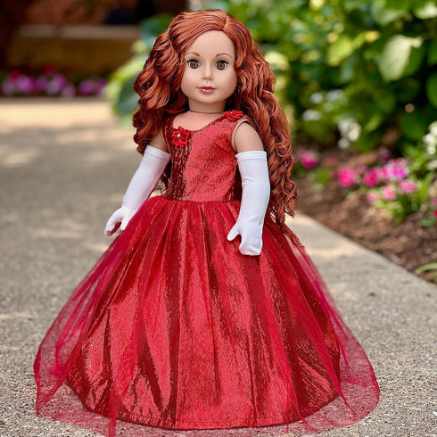 Lady in Red Doll Outfit - 3 Piece 18 inch Set, Red Gown, Gloves, and Cape (Doll Not Included)