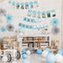 PartyHooman 1st Birthday Photo Banner for Baby, Monthly Milestones Garland for Boys, Pre-strung with Frame (Blue)