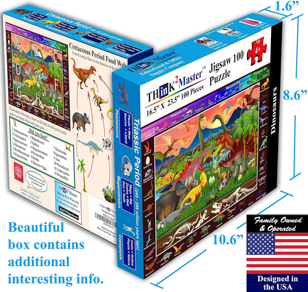 Think2Master 100 Pieces Dinosaurs Jigsaw Puzzle - Fun Colorful Educational Toy for Kids Ages 4-8