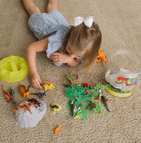 Prehistoric Dinosaur Playset – 45 Assorted Plastic Animal Figures with Storage Container for Kids