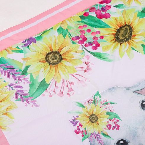 CribMATE Set 3 28'' 52 Pink Floral Elephant Crib Bedding for Girls Pieces Quilt - Fitted Sheet - Skirt x ''