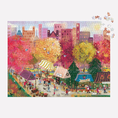 Galison Autumn at The City Market – 1000 Piece Puzzle with Bright Artwork of A Fall Day at A Farmer’s Market