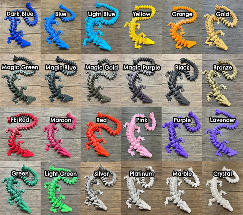 MunnyGrubbers 4 Pack Small 12" Crystal Dragon Fidget Toy, 3D Printed Flexible Articulating Dragon Collectible