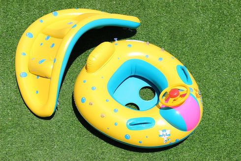 Swimming 6-36 Inflatable Baby Pool Floats with Removable Sun Protection Canopy, Toddler Floaties with Seat and Handle