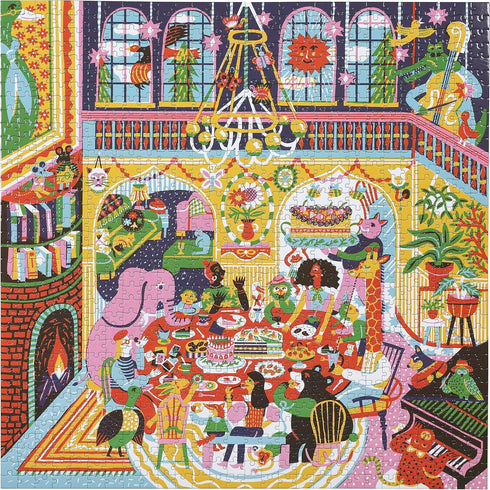 eeBoo Piece and Love Family Dinner Night, 1000 Piece Square Jigsaw Puzzle for Friends and Family