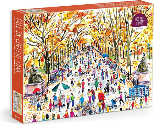 Galison Michael Storrings Fall in Central Park – 1000 Piece Puzzle Fun and Challenging Activity with Bright and Bold Artwork of Central Park During Autumn for Adults and Families
