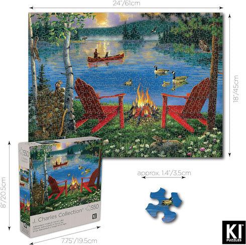 550 Piece Jigsaw Puzzle for Adults: Adirondack Chairs and FIRE by J. Charles, 24X18 Country Life