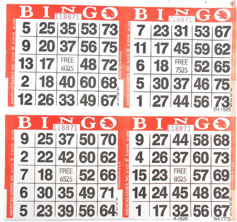 4 on Orange Bingo Paper Game Cards - 750 Sheets - 8 Inch Square Size Disposable Sheet - Made in USA