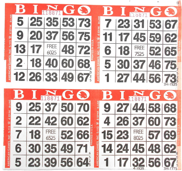 4 on Orange Bingo Paper Game Cards - 750 Sheets - 8 Inch Square Size Disposable Sheet - Made in USA