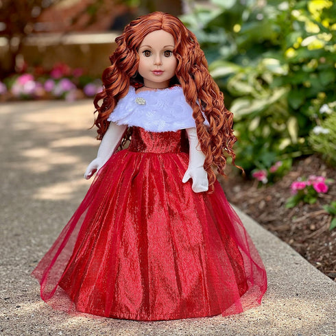 Lady in Red Doll Outfit - 3 Piece 18 inch Set, Red Gown, Gloves, and Cape (Doll Not Included)