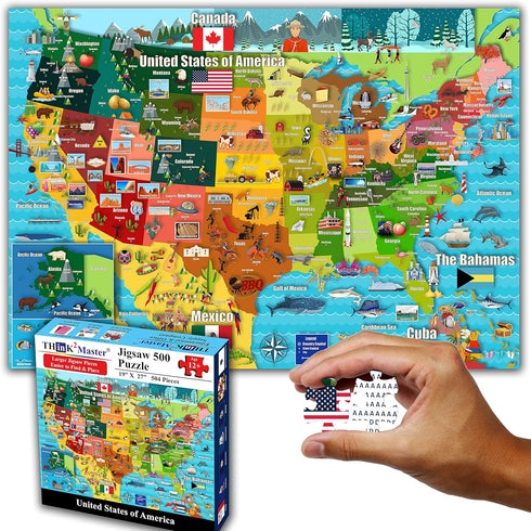 Think2Master Colorful United States Map - 500 Pieces Large Format Jigsaw Puzzle for Kids, Teens, Adults, Families