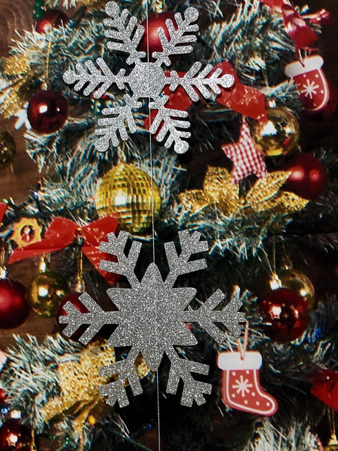 36pcs Silver Snowflake Garland - Winter Wonderland Hanging Snowflakes for Holiday Home Decor