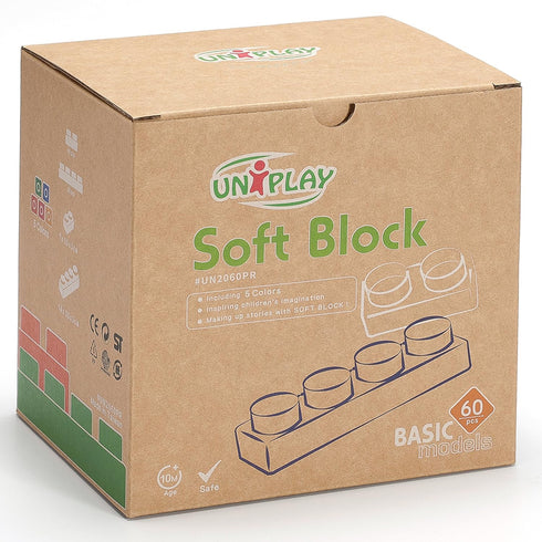 UNiPLAY Basic Soft Building Blocks, Cognitive Development Toy for Ages 3 Months and Up (60-Piece Set)