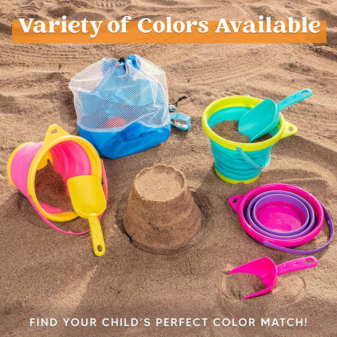 Set 3 Packs Backpack JOYIN Foldable Beach Bucket - Collapsible Toy Buckets with Shovels and Mesh for Kids Toddlers