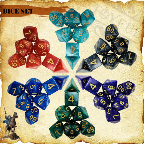 6 Sets DND Polyhedral Dice, Dungeons and Dragons Rolling Dice for RPG MTG, Bulk with 6 Drawstring Bags & PU Leather Tray