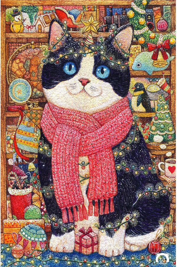 Pintoo Jigsaw Puzzles 600 Piece for Adults, Cotton Lion - Cat's Christmas Collection, Easy Storage