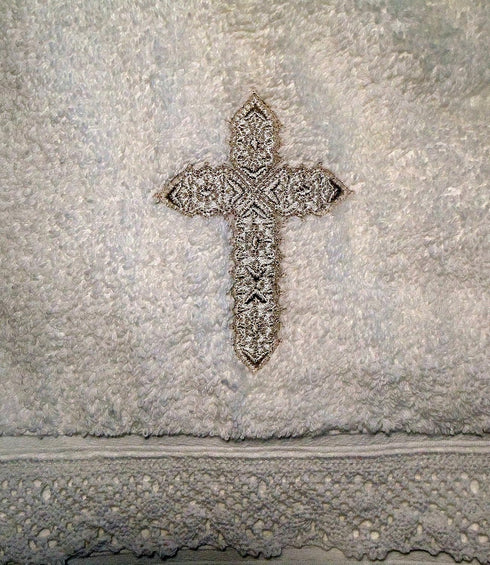 Integrity Designs Elegant Baptism Towel with Cross and Lace Design