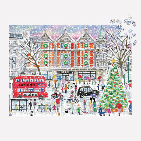 Galison Michael Storrings Christmas in London – 1000 Piece Puzzle with Bright Artwork of The London Holiday Season