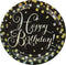 Sparkling Celebration Prismatic Plates, 9" (Pack of 8) - Elegant Gold, Silver & Black Happy Birthday Design