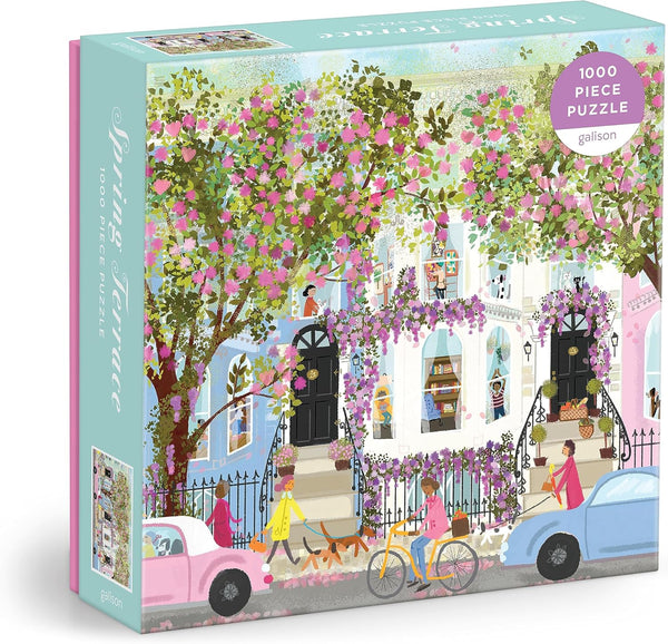Galison Spring Terrace – 1000 Piece Joy Laforme Puzzle Featuring a Magnolia Neighborhood Day in Spring