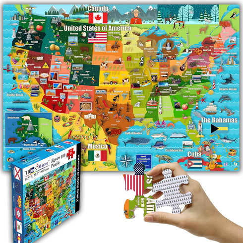 Think2Master 100 Pieces Colorful United States Map Jigsaw Puzzle for Kids, Size: 23.4” x 16.5”