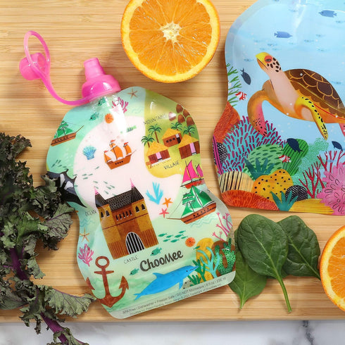 ChooMee Reusable Baby Food Storage Pouches, 8 oz - Ideal for Baby Food, Smoothies and Purees, 6 CT