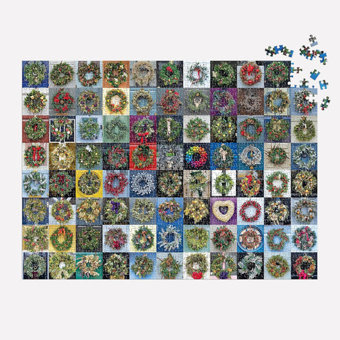 Galison Handmade Wreaths – 1,000 Piece Puzzle with Bright and Bold Artwork of Wreath Collection