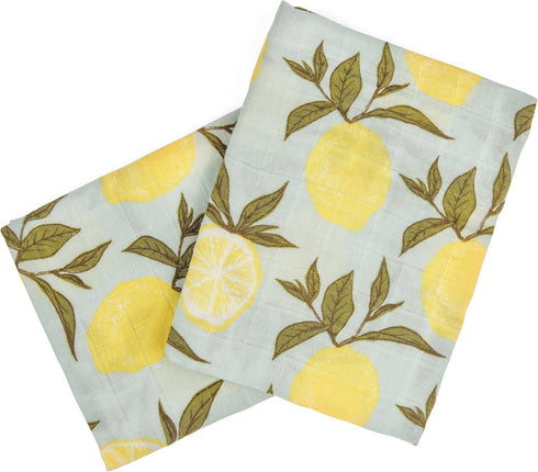 Set Lemon Print Organic Cotton Muslin Burp Cloth by MILKBARN