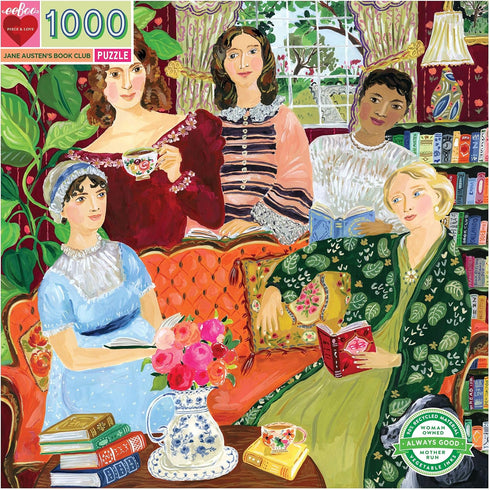 eeBoo: Piece and Love Jane Austen's Book Club 1000-piece square adult Jigsaw Puzzle, Jigsaw Puzzle for Adults and Families, includes Glossy, Sturdy Pieces and Minimal Puzzle Dust