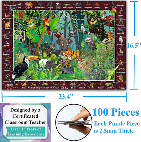 Think2Master 100 Pieces Colorful Rainforest Jungle Jigsaw Puzzle - Fun Educational Toy for Ages 4-8