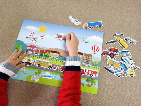 Portable Magnetic Playboard with Cars, Planes, Boats, Airport, Country, Farm Vehicles (39 Pcs)