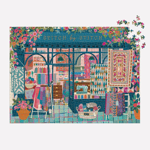 Galison Stitch by Stitch - 1000 Piece Puzzle with Bright Quilting and Crafting Themed Artwork