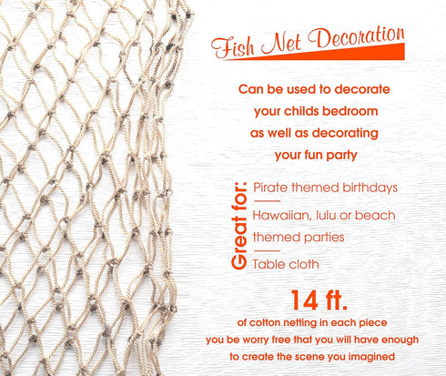 Natural Cotton Fish Net Party Decorations for Nautical, Pirate, Hawaiian Themed Parties