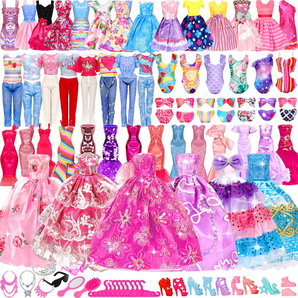 71 Pcs Doll Clothes and Accessories - 5 Wedding Gowns, 9 Fashion Dresses, 20 Shoes for 11.5 inch Doll Gift