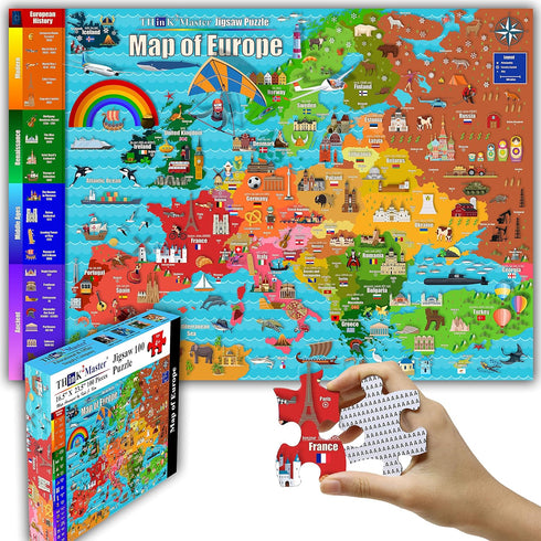 Think2Master 100 Pieces Map of Europe Jigsaw Puzzle, Fun Educational Toy for Kids Ages 4-8, Learning History