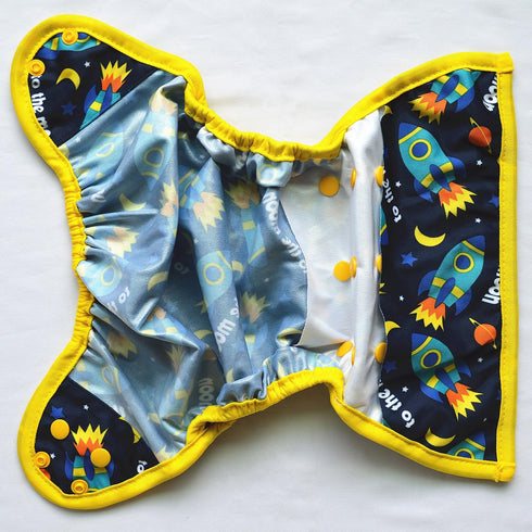 Gusset One Size Cloth Diaper Cover Snap with Double (Rocket)
