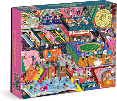 Galison Novel Neighborhood 1000 Piece Foil Puzzle, Bright Literature and Iconic Books Artwork for Adults