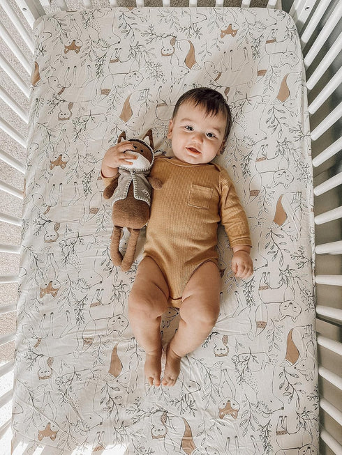 Crane Baby Crib Sheet, Woodland Crib Sheets for Boys and Girls, Soft 100% Cotton Sateen Baby Bedding