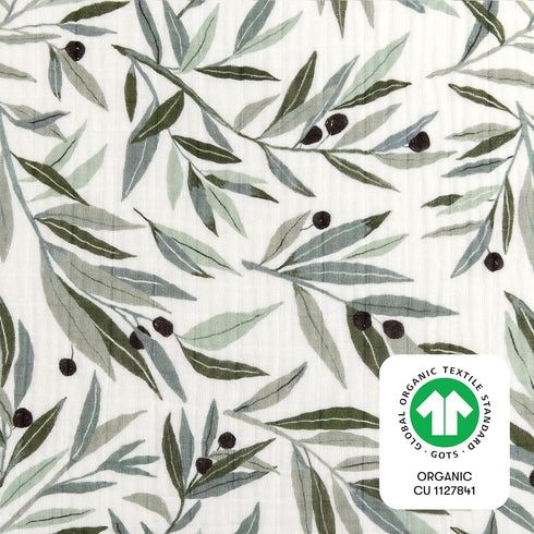 100% 360, Babyletto Organic Cotton Mini Crib Sheet, GOTS-Certified, Fitted Ultra-Soft and Breathable Muslin - Olive