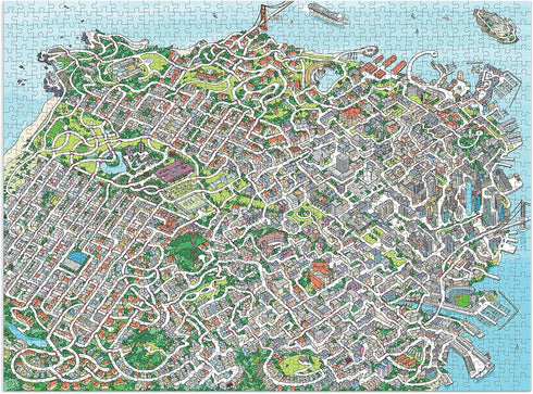 Galison Sean C. Jackson's City by The Bay 1000 Piece Maze Puzzle from Galison - Complete The Puzzle to Find 65+ Hidden Landmarks, Includes 15 Wood Markers & 1 Wood Stylus, Fun and Challenging Activity