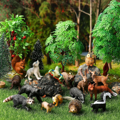 Flormoon Small Animal Figures for Kids - 16PCS Realistic Forest Animals Baby Figurines - Educational Toys