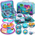 JOYIN 35Pcs Mermaid Tea Party Set for Little Girls, Pretend Tin Teapot
