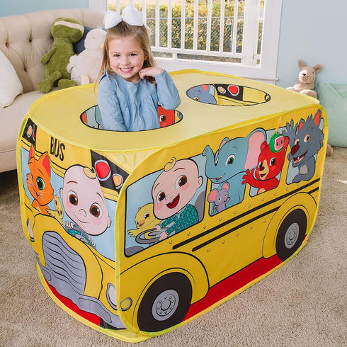 Cocomelon Musical Yellow School Bus Pop Up Tent, Foldable Imaginative Play for Ages 3+